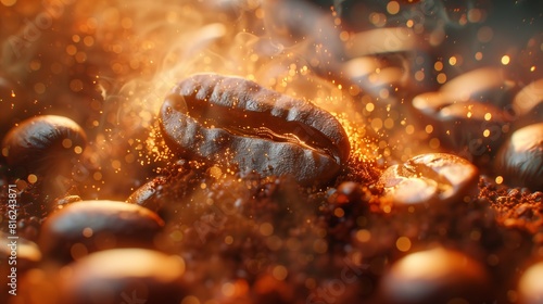 Close up of a coffee bean with smoke rising from it