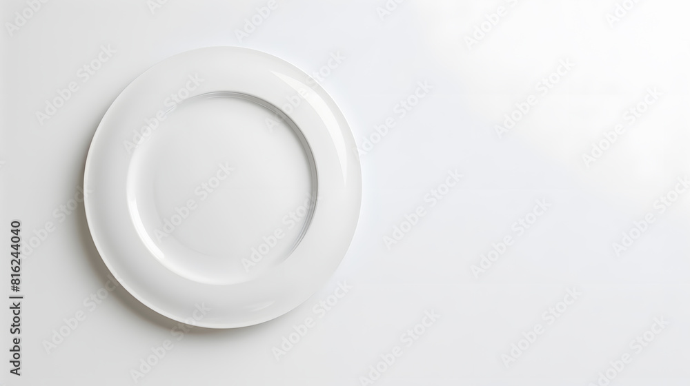 White plate placed on a white background : Generative AI White plate placed on a white background : Generative AI
