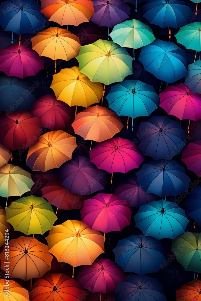 Many colored umbrellas.
Many colored umbrellas.