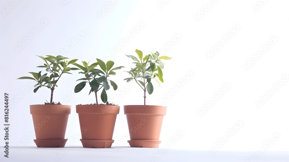 Old brown potted plants spinning pots isolated on white background : Generative AI Old brown potted plants spinning pots isolated on white background : Generative AI