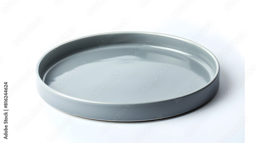 Empty ceramic plate gray round tray plate isolated on white background with clipping path : Generative AI Empty ceramic plate gray round tray plate isolated on white background with clipping path : Generative AI