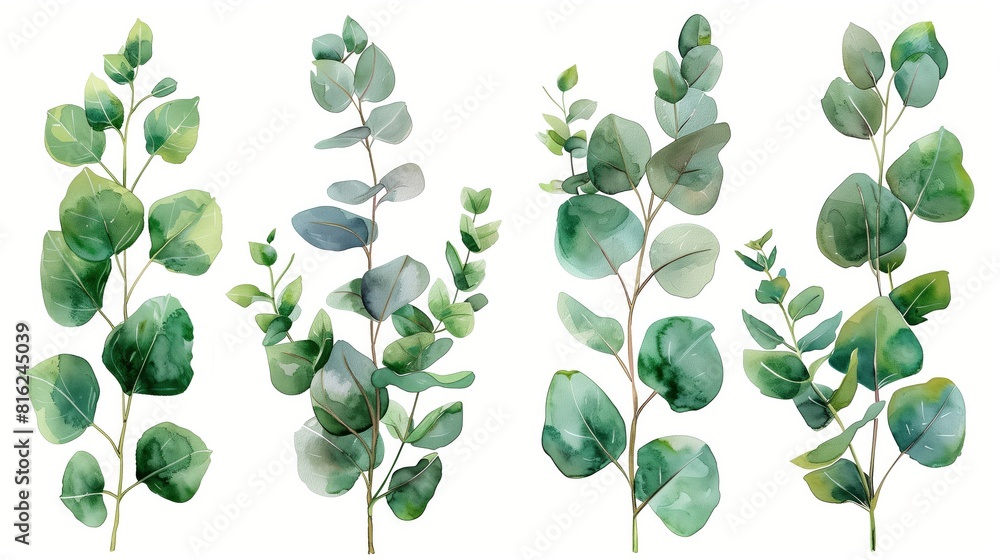 Watercolor floral illustration set - green leaf branches collection ...