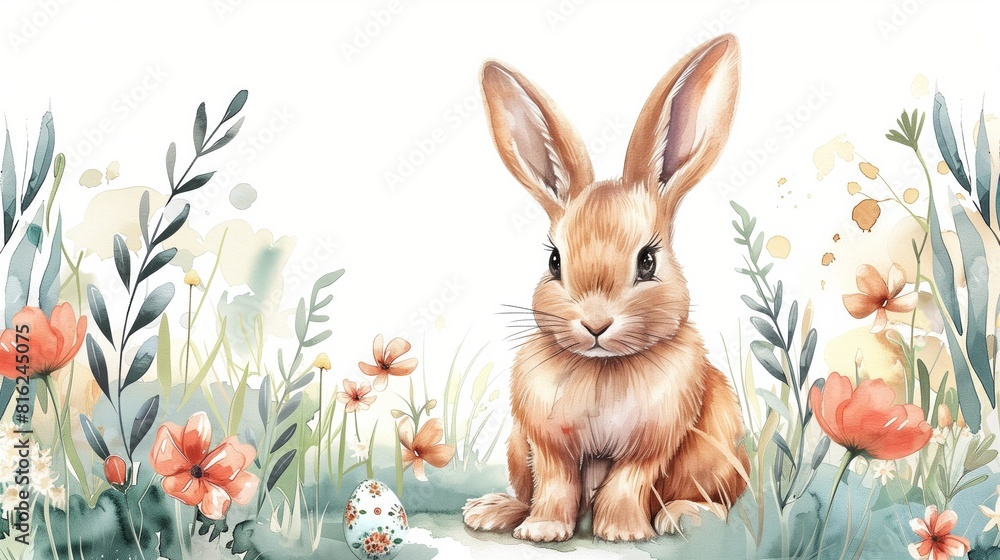 easter background - a bunny surrounded from easer eggs in watercolor painting design easter background - a bunny surrounded from easer eggs in watercolor painting design