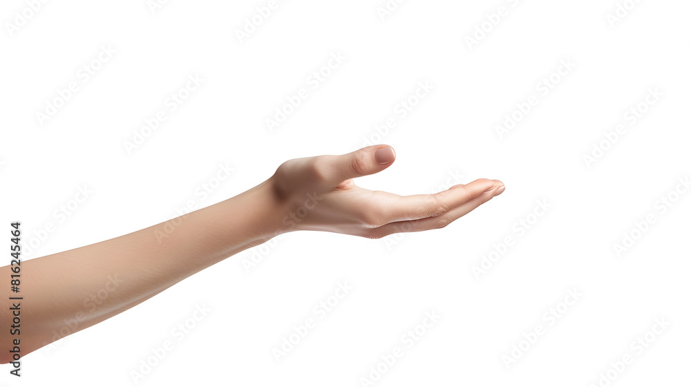 Closeup of empty woman hand isolated on white background with clipping path : Generative AI Closeup of empty woman hand isolated on white background with clipping path : Generative AI