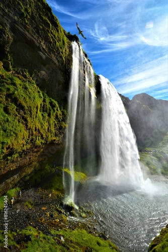 Seljalandsfoss waterfall drops 60 m and is part of the Seljalands river that has its origin in the volcano glacier  South Region in Iceland 