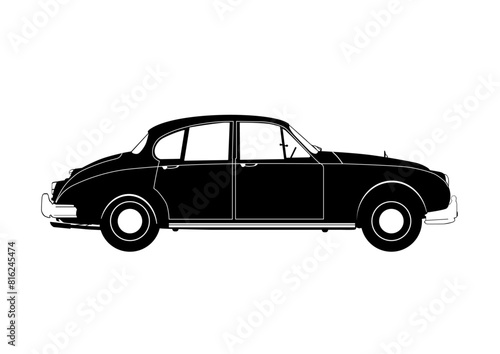 Silhouette of a vintage limousine. Luxury wedding car. Vector.