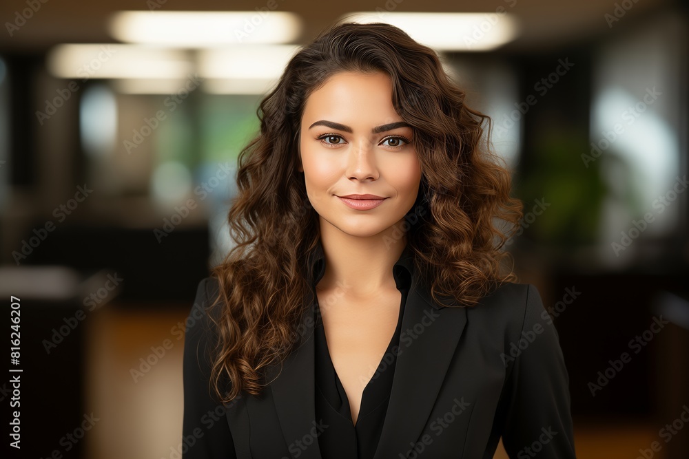Cropped view of smiling young woman looking at camera with arms crossed.Happy young woman standing in creative office.Successful businessman standing in office with copy space Cropped view of smiling young woman looking at camera with arms crossed.Happy young woman standing in creative office.Successful businessman standing in office with copy space