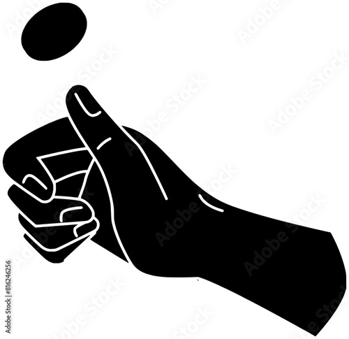 hand illustration money silhouette coin logo finance icon football outline person flip finger currency holding sport luck up business shape man fortune flipping for vector graphic background