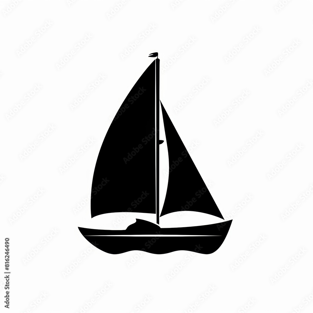 Black silhouette of a sailing boat over white background. Logo. Black silhouette of a sailing boat over white background. Logo.