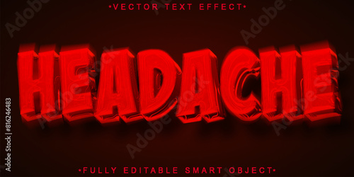 Red Shake Headache Vector Fully Editable Smart Object Text Effect