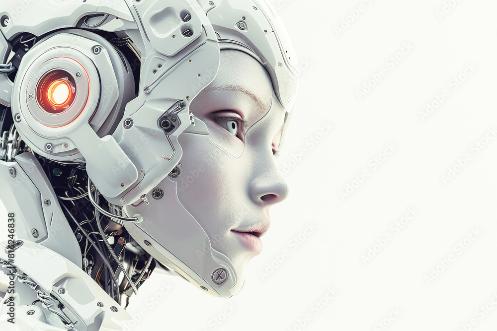 Futuristic humanoid robot's profile against a neutral background. Copy space. Futuristic humanoid robot's profile against a neutral background. Copy space.