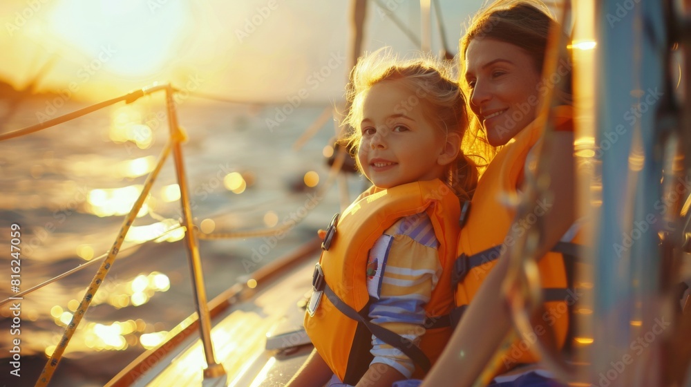 Portrait of a little girl with lifejacket on deck of a yacht in sea. Portrait of a little girl with lifejacket on deck of a yacht in sea.