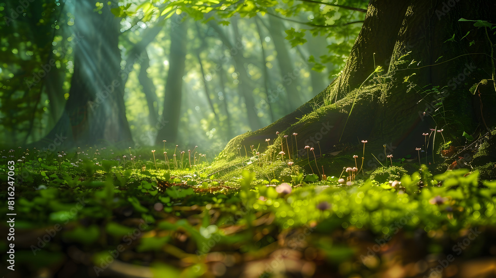 Fototapeta premium Embark on a journey into the heart of Ethereal Grove a mesmerizing forest that unfolds like a living tapestry of natures wonders : Generative AI