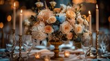 luxurious wedding decor, elegant gold candelabras and satin tablecloths enhance the romantic wedding ambiance, making for stunning decor inspiration