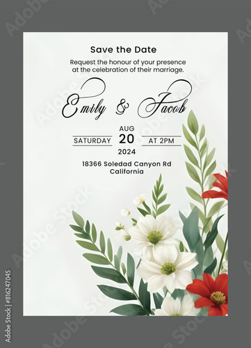 Wallpaper Mural Elegant wedding invitation card with beautiful floral and leaves template. Wedding invitation card template. Torontodigital.ca