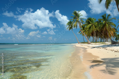 Tropical Beach With Tall Palm Trees and Clear Turquoise Water © Nikki AI