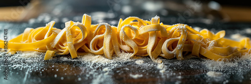 A close up of pasta with a lot of flour on it