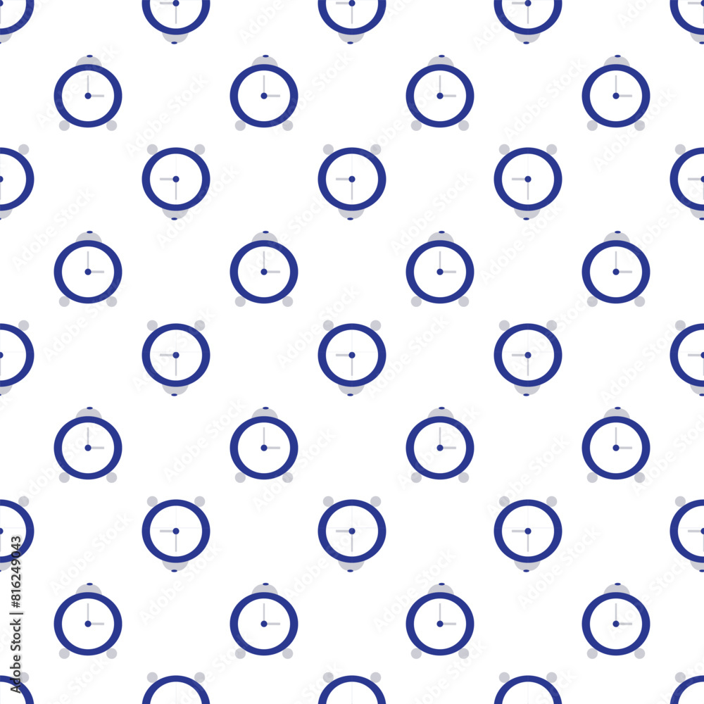 Simple blue alarm clock. Seamless pattern. Vector illustration. Simple blue alarm clock. Seamless pattern. Vector illustration.