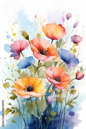 Wallpaper Mural Watercolor floral seamless pattern with colorful wildflowers, leaves, plants and flying butterflies. Panoramic horizontal isolated illustration. Garden background in vintage style. Torontodigital.ca