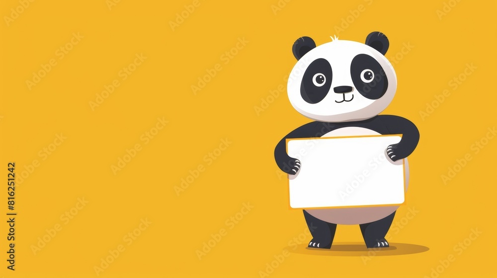Naklejka premium A cartoon panda holding a placard over plain background.
