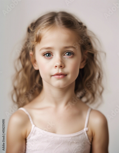 portrait of the little cute ballerina girl, isolated white background 