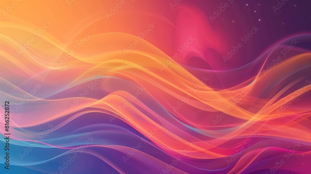 Vibrant, colorful abstract waves background with flowing curves and starry sky