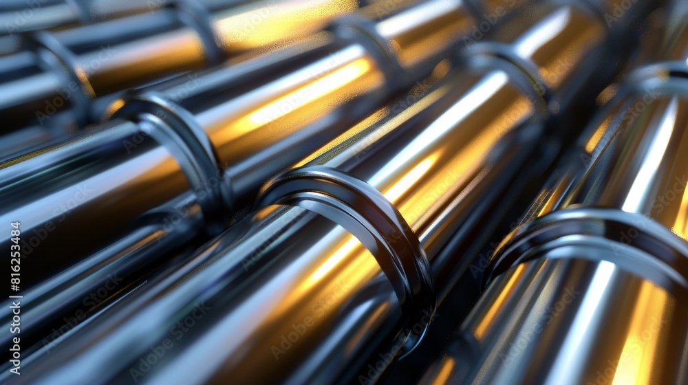 Glossy silver pipes in close-up perspective Glossy silver pipes in close-up perspective
