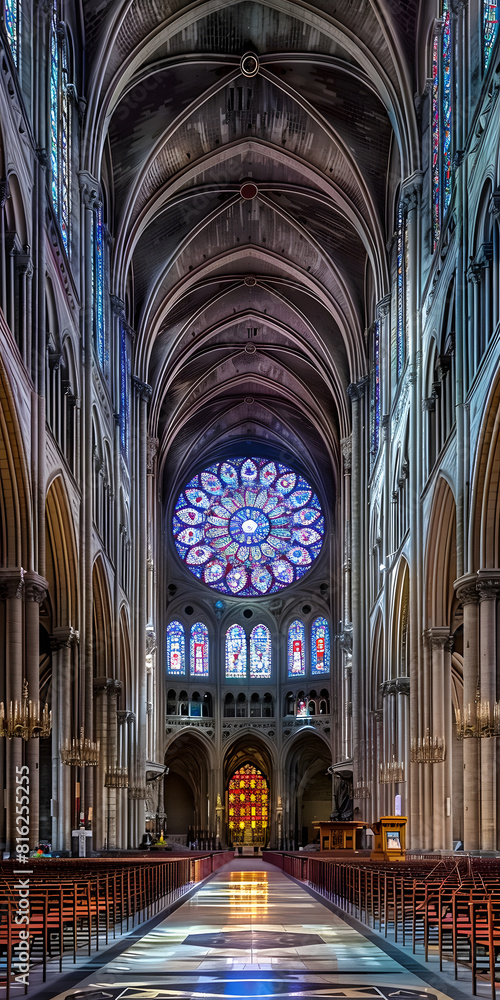 Catedral Gótica Clássica com Vitrais Intrincados