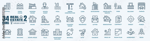 Real Estate minimal bold line web icon set. Included the icons as realty, property, mortgage, home loan and more. Outline icons collection. Simple vector illustration photo