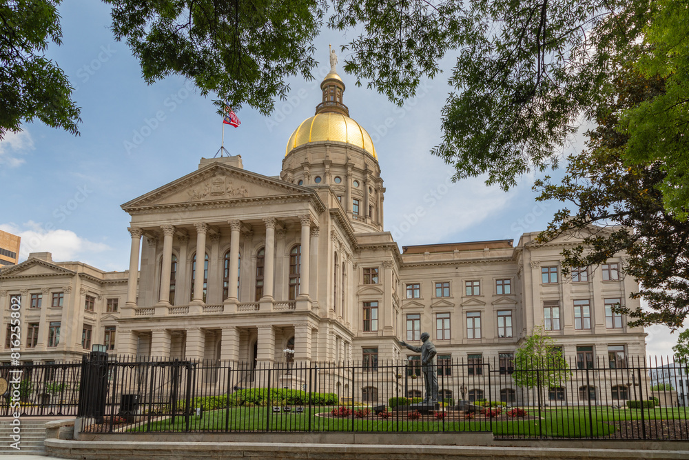 Exterior View of Atlanta Georgia State Capitol Building with Golden Dome 