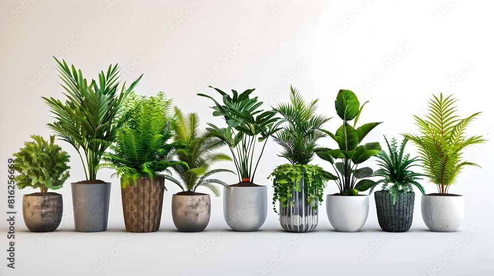 Assorted Indoor Potted Plants on a White Background. Home Gardening, Simple Decor. Fresh Green Houseplants Collection. Eco-Friendly Lifestyle. Clean Air. AI Assorted Indoor Potted Plants on a White Background. Home Gardening, Simple Decor. Fresh Green Houseplants Collection. Eco-Friendly Lifestyle. Clean Air. AI