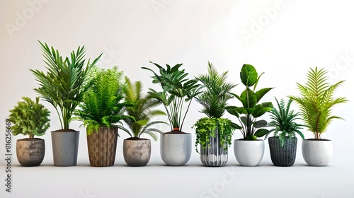 Assorted Indoor Potted Plants on a White Background. Home Gardening  Simple Decor. Fresh Green Houseplants Collection. Eco-Friendly Lifestyle. Clean Air. AI