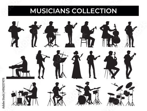 Musicians Collection Silhouettes on a White Background