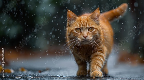 A homeless red-haired cat lying on the street in the rain © Avve Diana