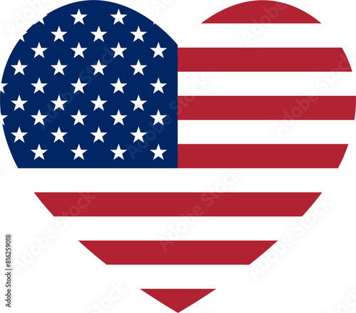 love USA symbol, heart shape icon in american flag colors