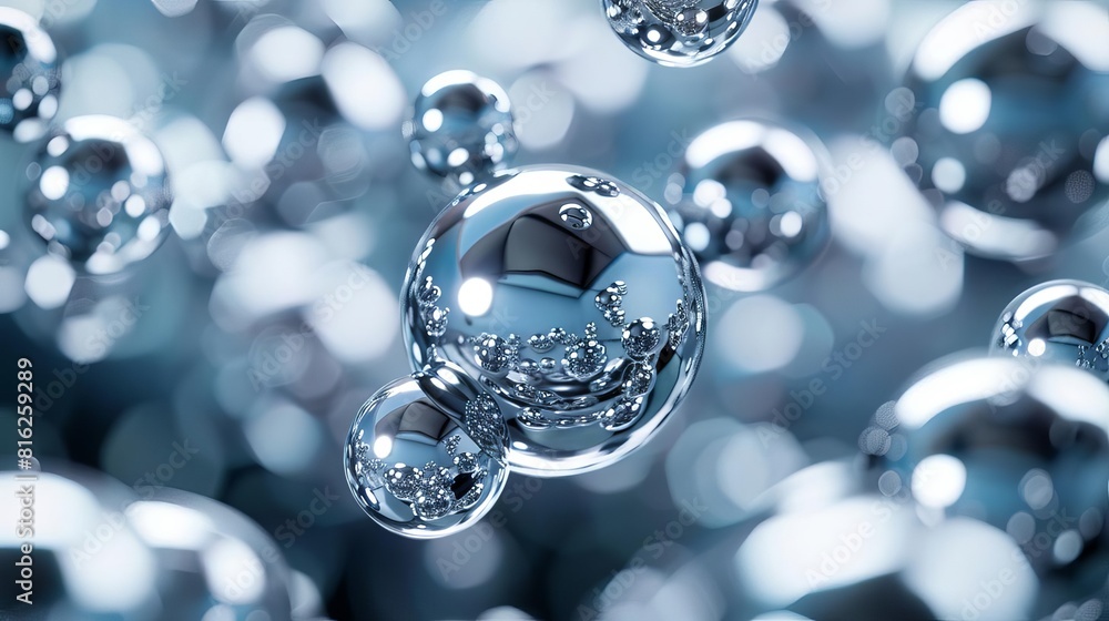 A conceptual image of silver nanoparticles shown as a cluster of shiny spheres, symbolizing cuttingedge technology in a scientific context, Close up A conceptual image of silver nanoparticles shown as a cluster of shiny spheres, symbolizing cuttingedge technology in a scientific context, Close up