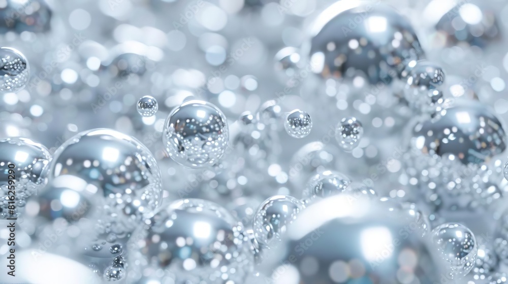 A conceptual image of silver nanoparticles shown as a cluster of shiny spheres, symbolizing cuttingedge technology in a scientific context, Close up