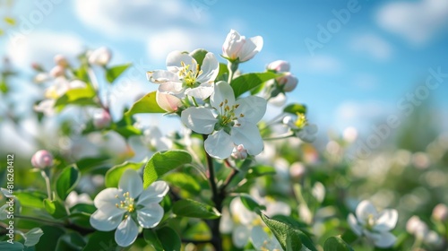 Blooming white apple trees in the spring season
