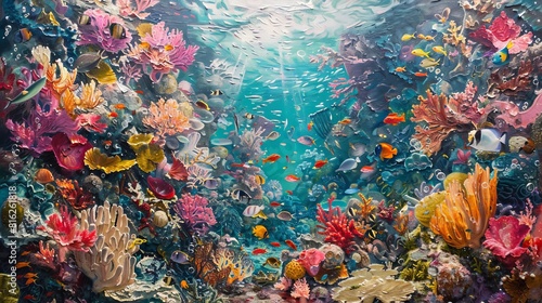 A vibrant coral reef teeming with marine life