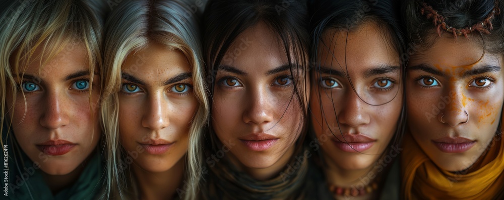 Group of five with distinctive looks in close-up Group of five with distinctive looks in close-up