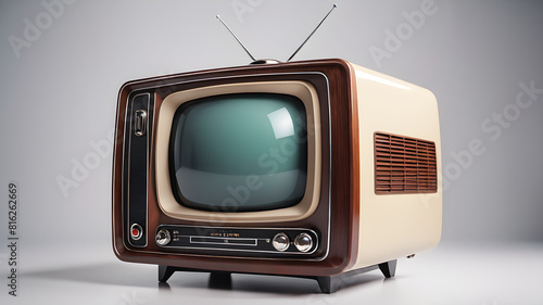 Old retro television in front of white background, Generative AI