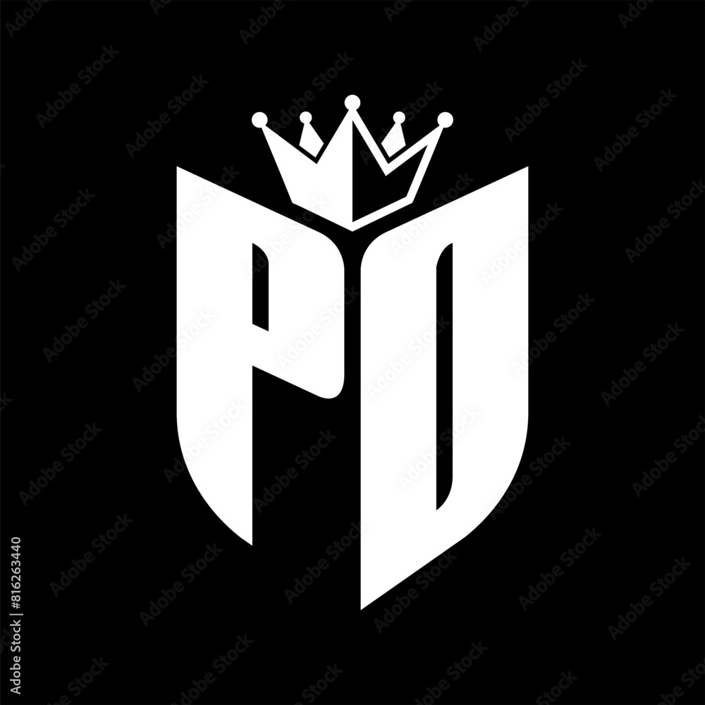 PO Letter monogram with shield shape with crown black and white color ...