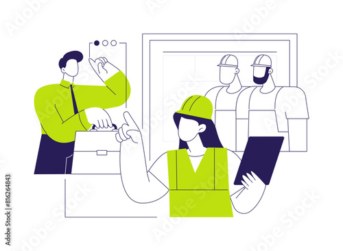 Establish a construction team abstract concept vector illustration.