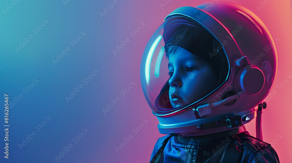 A small child imagines himself to be an astronaut in an astronauts helmet : Generative AI A small child imagines himself to be an astronaut in an astronauts helmet : Generative AI