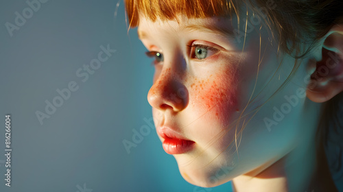 8 years old child with red cheeks enterovirus infection diathesis or allergy symptoms Redness and peeling of the skin on the face : Generative AI photo