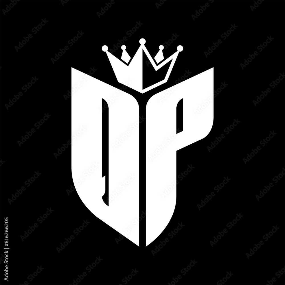 QP Letter monogram with shield shape with crown black and white color design QP Letter monogram with shield shape with crown black and white color design