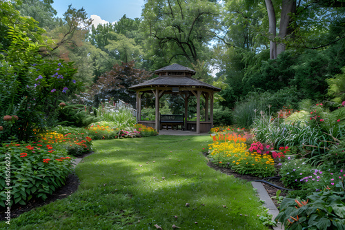 Serene Oasis: A Perfectly Landscaped Garden in Full Bloom