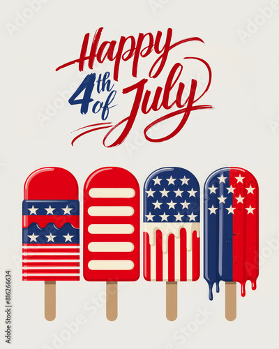 Celebratory 4th of July Patriotic Popsicles with American Flag Design photo