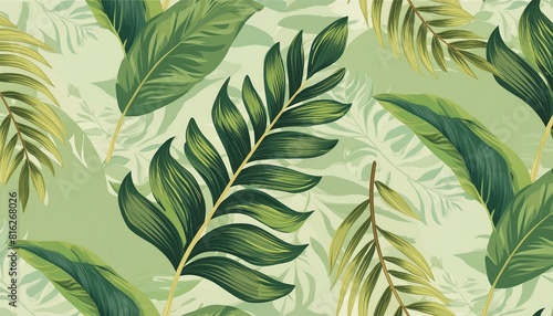 Tropical leaves with palm branches and banana leaf