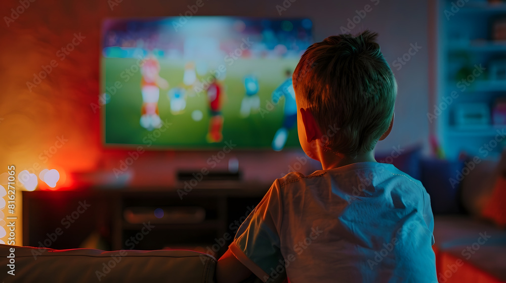 Young Excited Sports Fan Watches a Soccer Match on TV at Home Curious Boy Supporting His Favorite Football Team Feeling Proud When Players Score a Goal Nostalgic and Retro Childhood Co : Generative AI Young Excited Sports Fan Watches a Soccer Match on TV at Home Curious Boy Supporting His Favorite Football Team Feeling Proud When Players Score a Goal Nostalgic and Retro Childhood Co : Generative AI